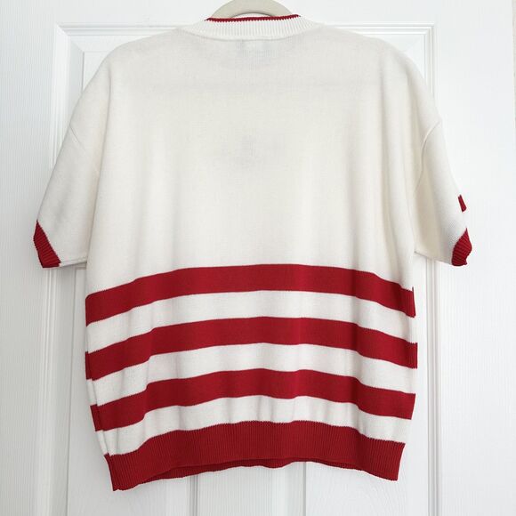 Bay Point Threads Women’s Nautical Anchor Sweater Size L Red White Gold Stars - Picture 2 of 8